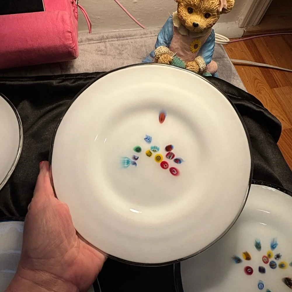 Set of Murano Italian millefiori Crate&Barrel fused glass plates 8” set of four